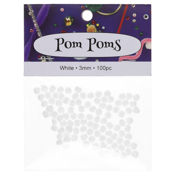 PA Essentials Pom Pom 3mm White 100pc