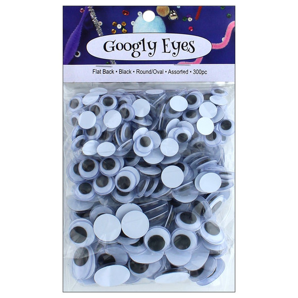 PA Essentials Googly Eye Flat Back Round/Oval Assorted Black 300pc