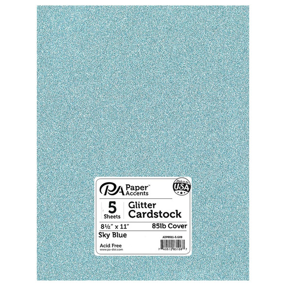 Paper Accents Glitter Cardstock 8.5 inch x 11 inch 85lb Sky Blue 5pc