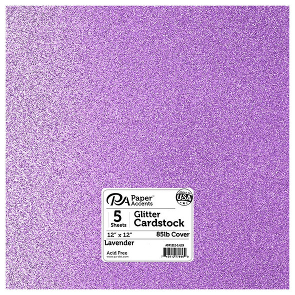 Paper Accents Glitter Cardstock 12 inch x 12 inch 85lb Lavender 5pc