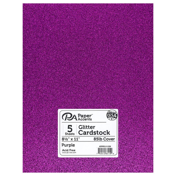 Paper Accents Glitter Cardstock 8.5 inch x 11 inch 85lb Purple 5pc