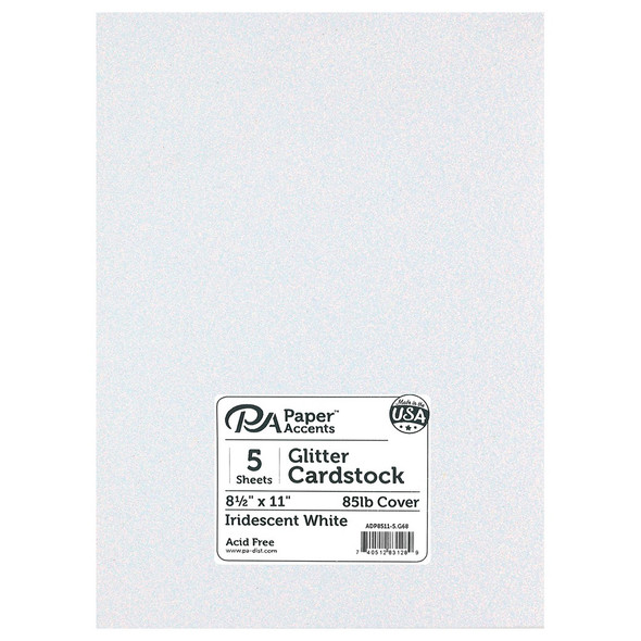 Paper Accents Glitter Cardstock 8.5 inch x 11 inch 85lb Iridescent White 5pc