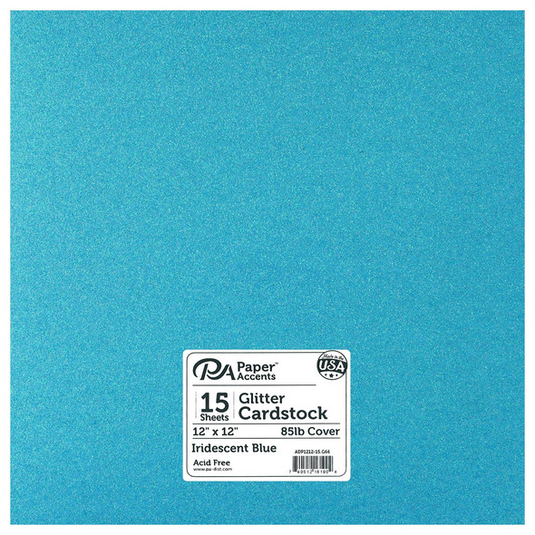 Paper Accents Glitter Cardstock 12 inch x 12 inch 85lb Iridescent Blue 15pc