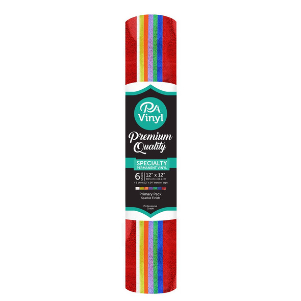PA Vinyl Permanent Roll 12 inch x 12 inch Combo Pack Sparkle Primary With Transfer Tape