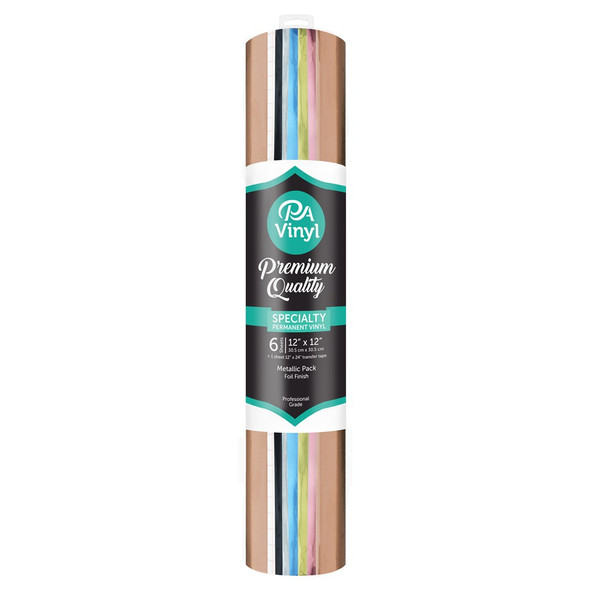 PA Vinyl Permanent Roll 12 inch x 12 inch Combo Pack Foil Metallic With Transfer Tape