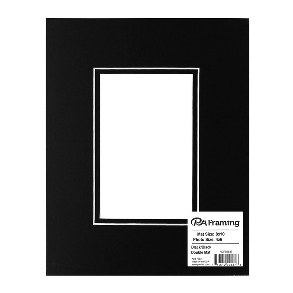 PA Framing Mat Double 8 inch x 10 inch /4 inch x 6 inch White Core Black/Black