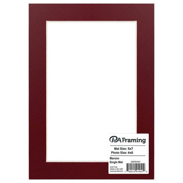 PA Framing Mat White Core 5 inch x 7 inch /4 inch x 6 inch Maroon