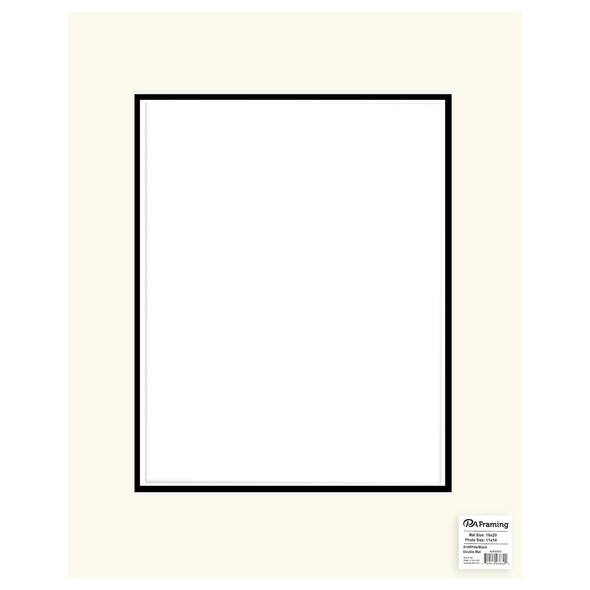 PA Framing Mat Double 16 inch x 20 inch /11 inch x 14 inch White Core Antique White/Black