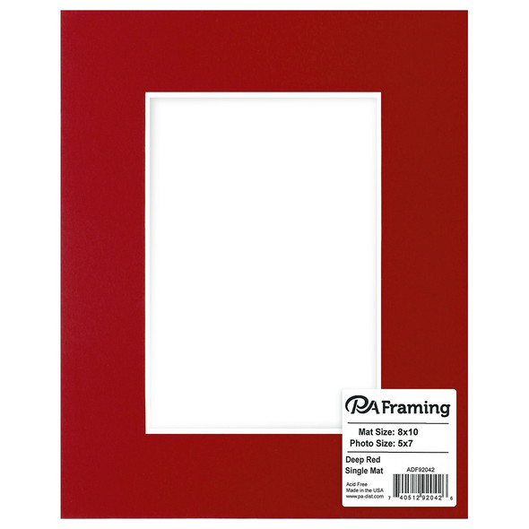 PA Framing Mat White Core 8 inch x 10 inch /5 inch x 7 inch Deep Red