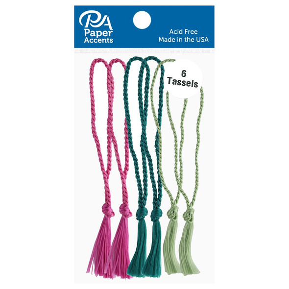 Paper Accents Tassels 6pc Lime Teal Fuchsia