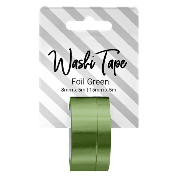 PA Essentials Washi Tape 8mm and 15mm x 5m Foil Green