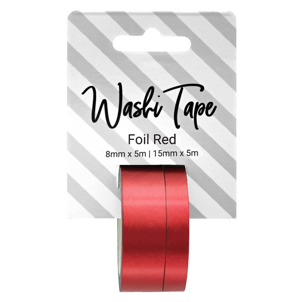 PA Essentials Washi Tape 8mm and 15mm x 5m Foil Red