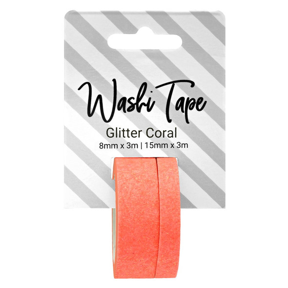 PA Essentials Washi Tape 8mm and 15mm x 3m Glitter Coral