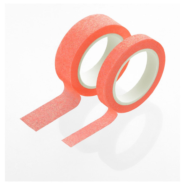 PA Essentials Washi Tape 8mm and 15mm x 3m Glitter Coral