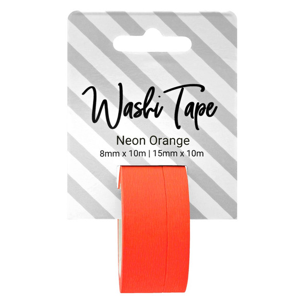 PA Essentials Washi Tape 8mm and 15mm x 10m Solid Neon Orange