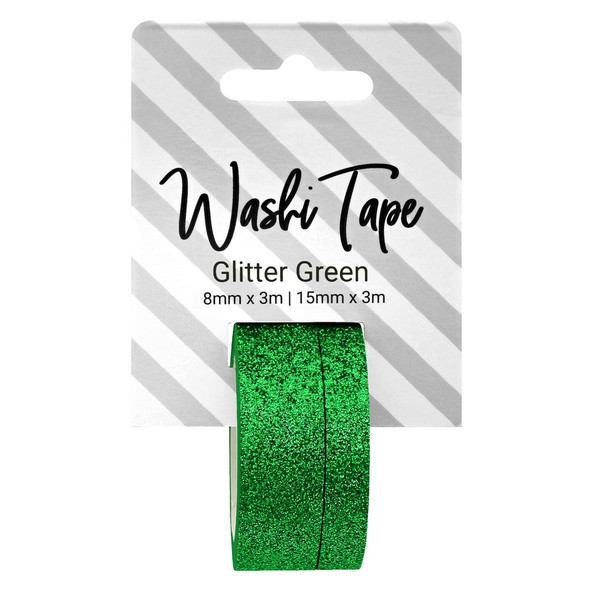 PA Essentials Washi Tape 8mm and 15mm x 3m Glitter Green
