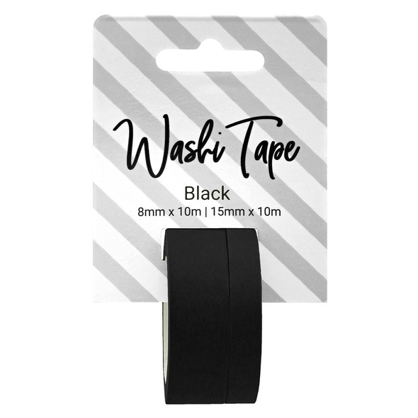 PA Essentials Washi Tape 8mm and 15mm x 10m Solid Black