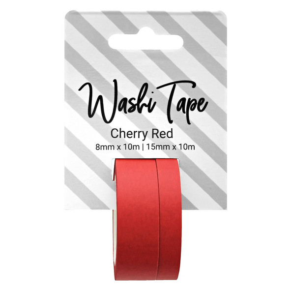 PA Essentials Washi Tape 8mm and 15mm x 10m Solid Cherry Red