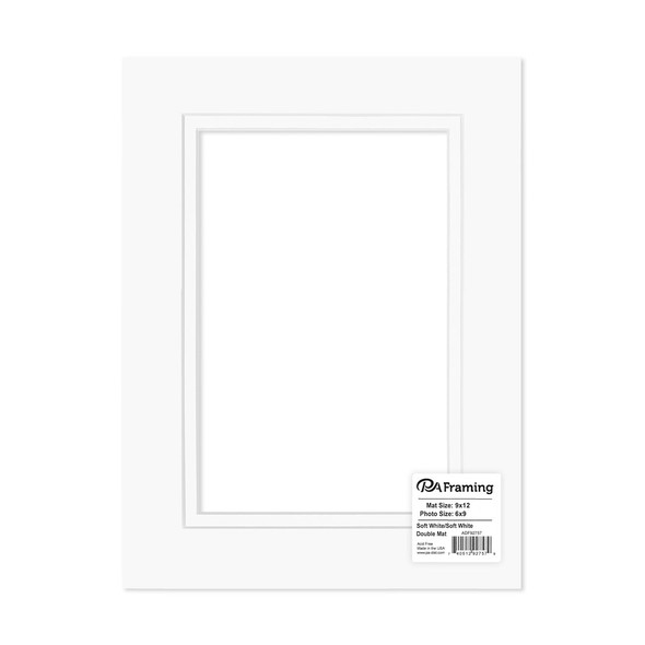 PA Framing Mat Double 9 inch x 12 inch /6 inch x 9 inch White Core Soft White/Soft White