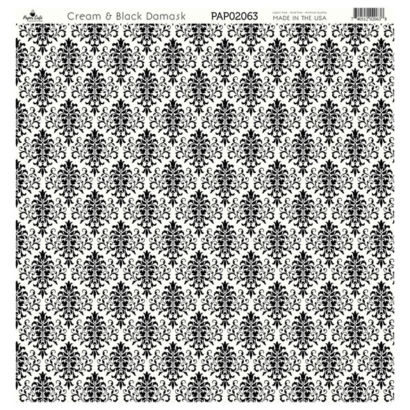 Paper Cafe Cardstock 12 inch x 12 inch Cream and Black Damask 15pc