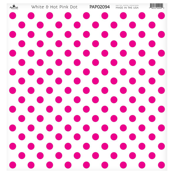 Paper Cafe Cardstock 12 inch x 12 inch White and Hot Pink Dot 15pc