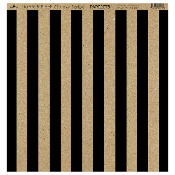 Paper Cafe Cardstock 12 inch x 12 inch Kraft and Black Chunky Stripe 15pc