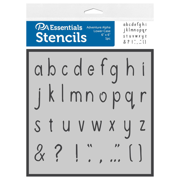 PA Essentials Stencil 6 inch x 6 inch Adventure Alpha Lower Case