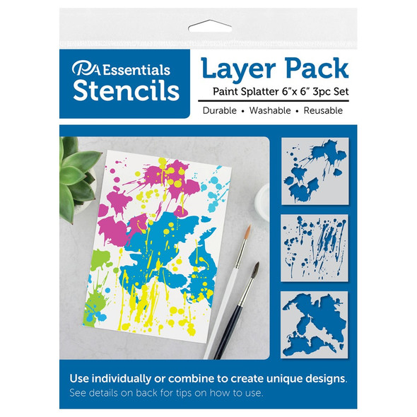 PA Essentials Stencil 6 inch x 6 inch Layer Pack Paint Splatter 3pc