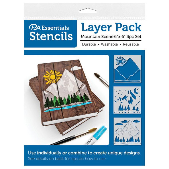 PA Essentials Stencil 6 inch x 6 inch Layer Pack Mountain Scene 3pc