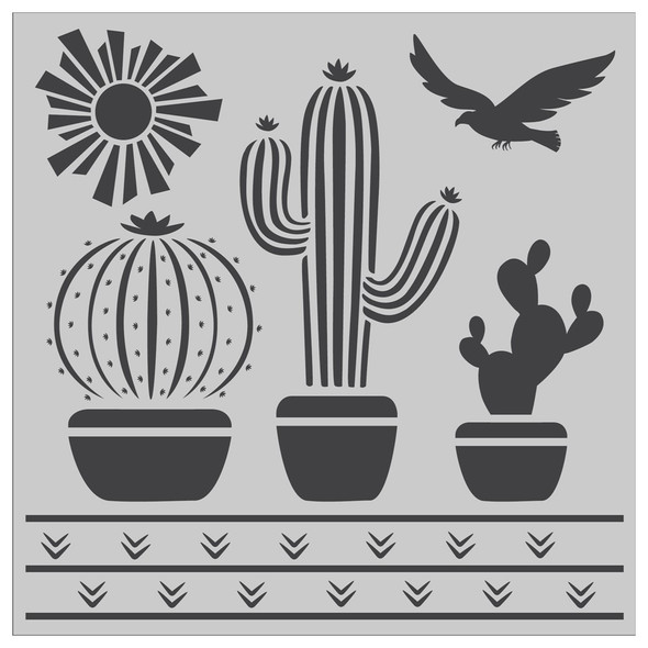 PA Essentials Stencil 6 inch x 6 inch Cactus Elements