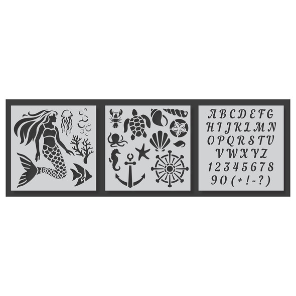 PA Essentials Stencil 6 inch x 6 inch Ocean Collection 3pc