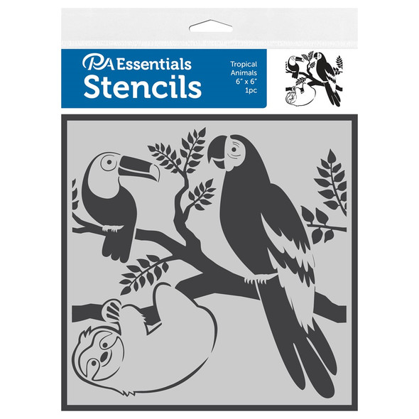 PA Essentials Stencil 6 inch x 6 inch Tropical Animals