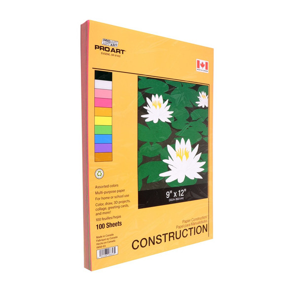 Pro Art Construction Paper 9 inch x 12 inch Assorted 100pc