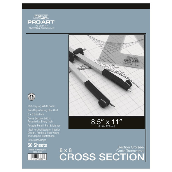 Pro Art Paper Cross Section Pad 8x8 Grid/Inch 8.5 inch x 11 inch 50pc