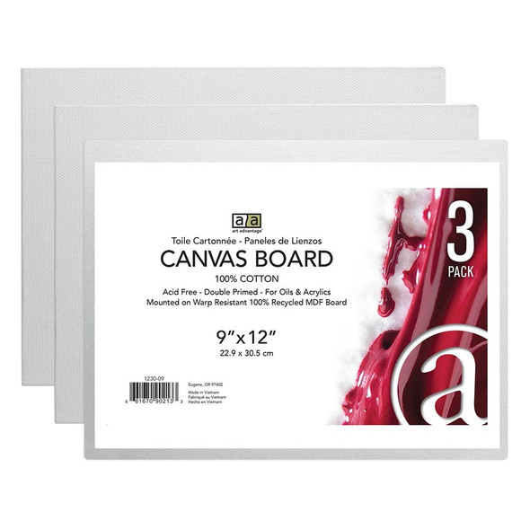 Art Advantage Canvas Board Recycled MDF 9 inch x 12 inch 3pc