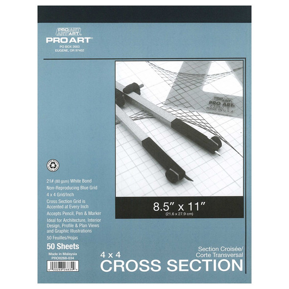 Pro Art Paper Cross Section Pad 4x4 Grid/Inch 8.5 inch x 11 inch 50pc