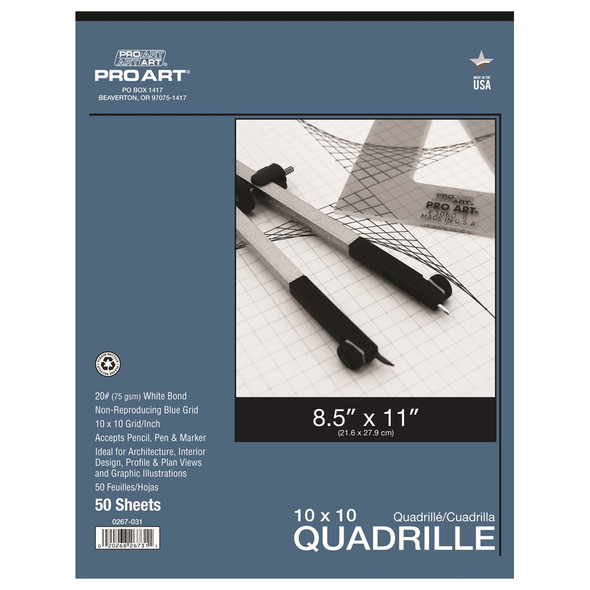 Pro Art Paper Quadrille Pad 10x10 Grid/Inch 8.5 inch x 11 inch 50pc