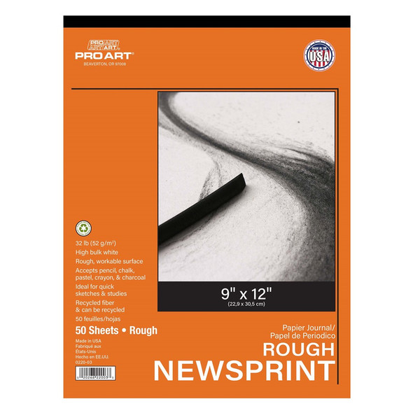 Pro Art Newsprint Paper Pad Rough 9 inch x 12 inch 32lb 50pc