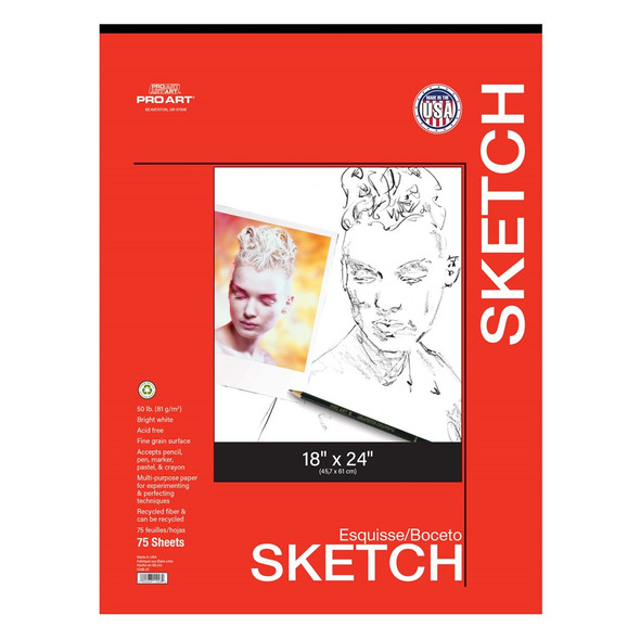 Pro Art Sketch Paper Pad 18 inch x 24 inch 50lb Acid Free 75pc Tape Bound