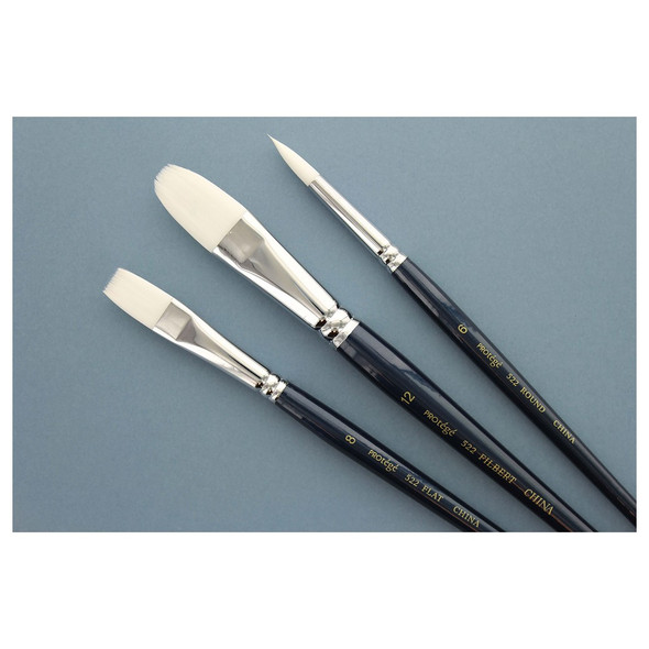 Protege Brush White Nylon Short Handle Set 3pc Filbert/Flat/Round