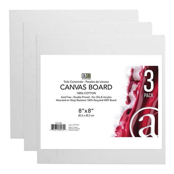 Art Advantage Canvas Board Recycled MDF 8 inch x 8 inch 3pc