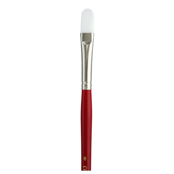 Connoisseur White Taklon Brush All Media Long Handle Filbert #6