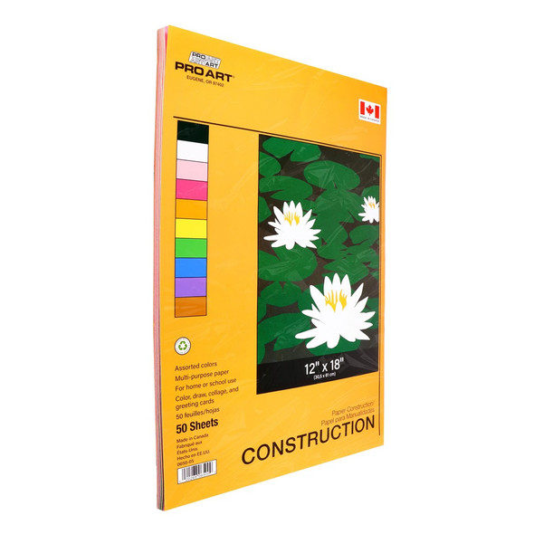 Pro Art Construction Paper 12 inch x 18 inch Assorted 50pc