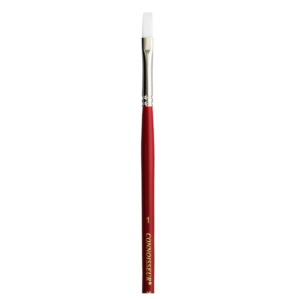 Connoisseur White Taklon Brush All Media Long Handle Flat 1