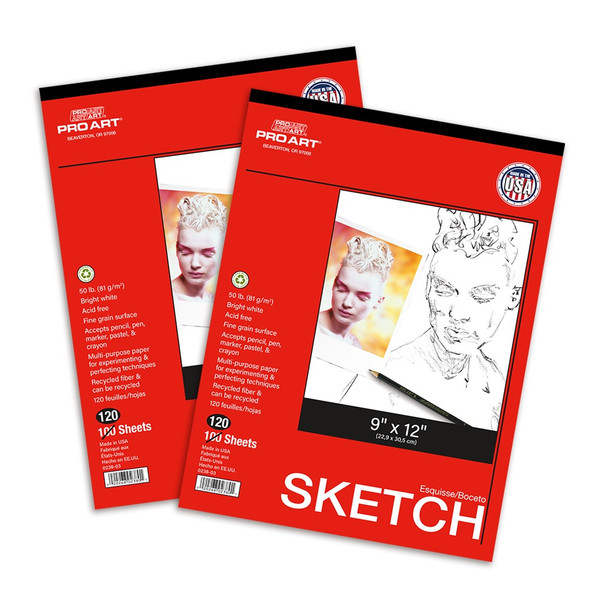 Pro Art Sketch Paper Pad 9 inch x 12 inch 50lb Tape Bound 120pc Twin Pack