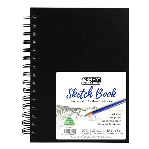 Pro Art Premier Sketch Book Hardcover 5.5 inch x 8 inch 70lb Wirebound 80 Sheets