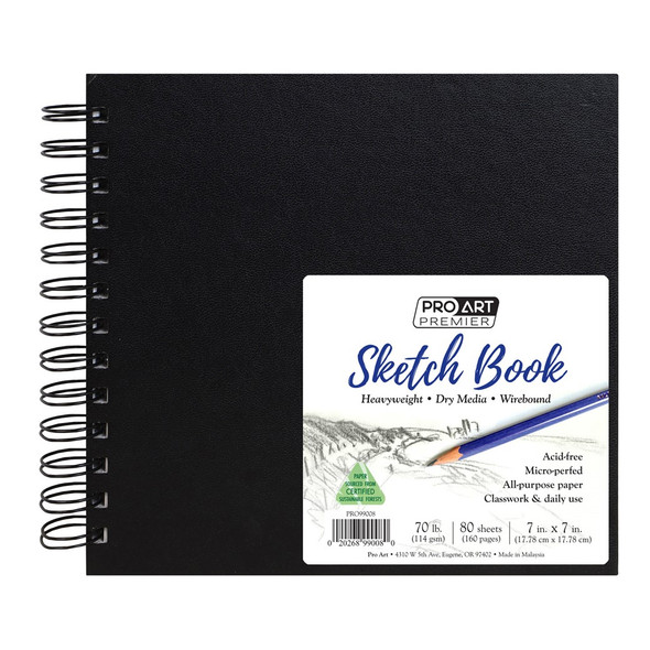 Pro Art Premier Sketch Book Hardcover 7 inch x 7 inch 70lb Wirebound 80 Sheets