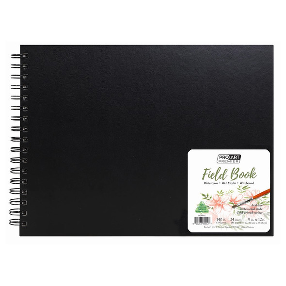 Pro Art Premier Watercolor Book Hardcover Field 9 inch x 12 inch 140lb Wirebound 24 Sheets