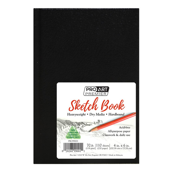 Pro Art Premier Sketch Book Hardcover 4 inch x 6 inch 70lb 110 Sheets