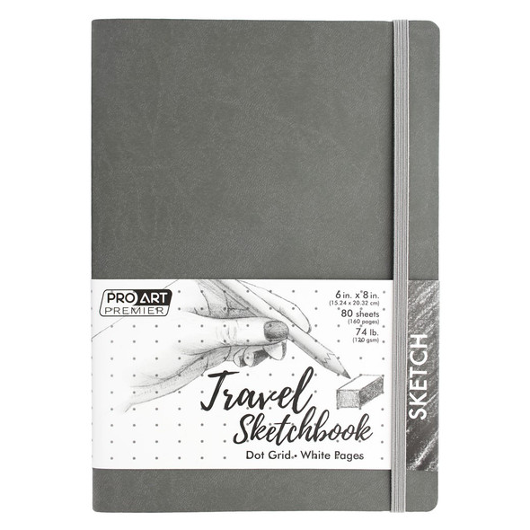 Pro Art Premier Sketch Book Travel 8 inch x 6 inch Dot Grid 74lb Grey 80 Sheets